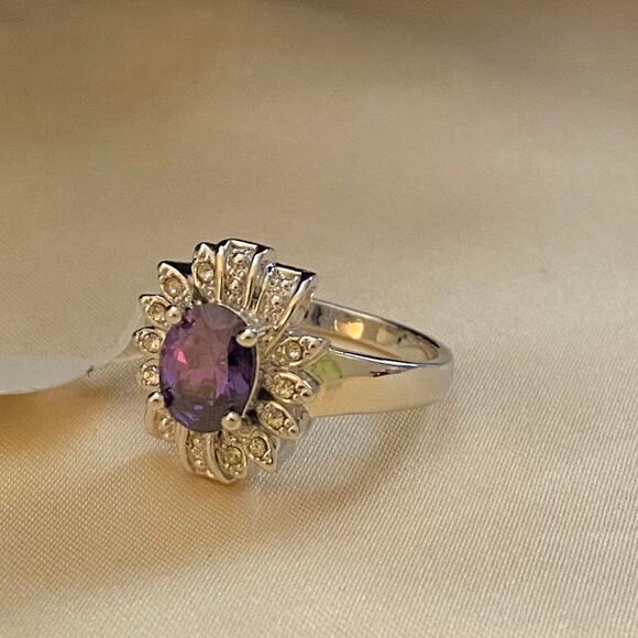 Silver Purple gemstone ring Size 10 - Picture 3 of 5